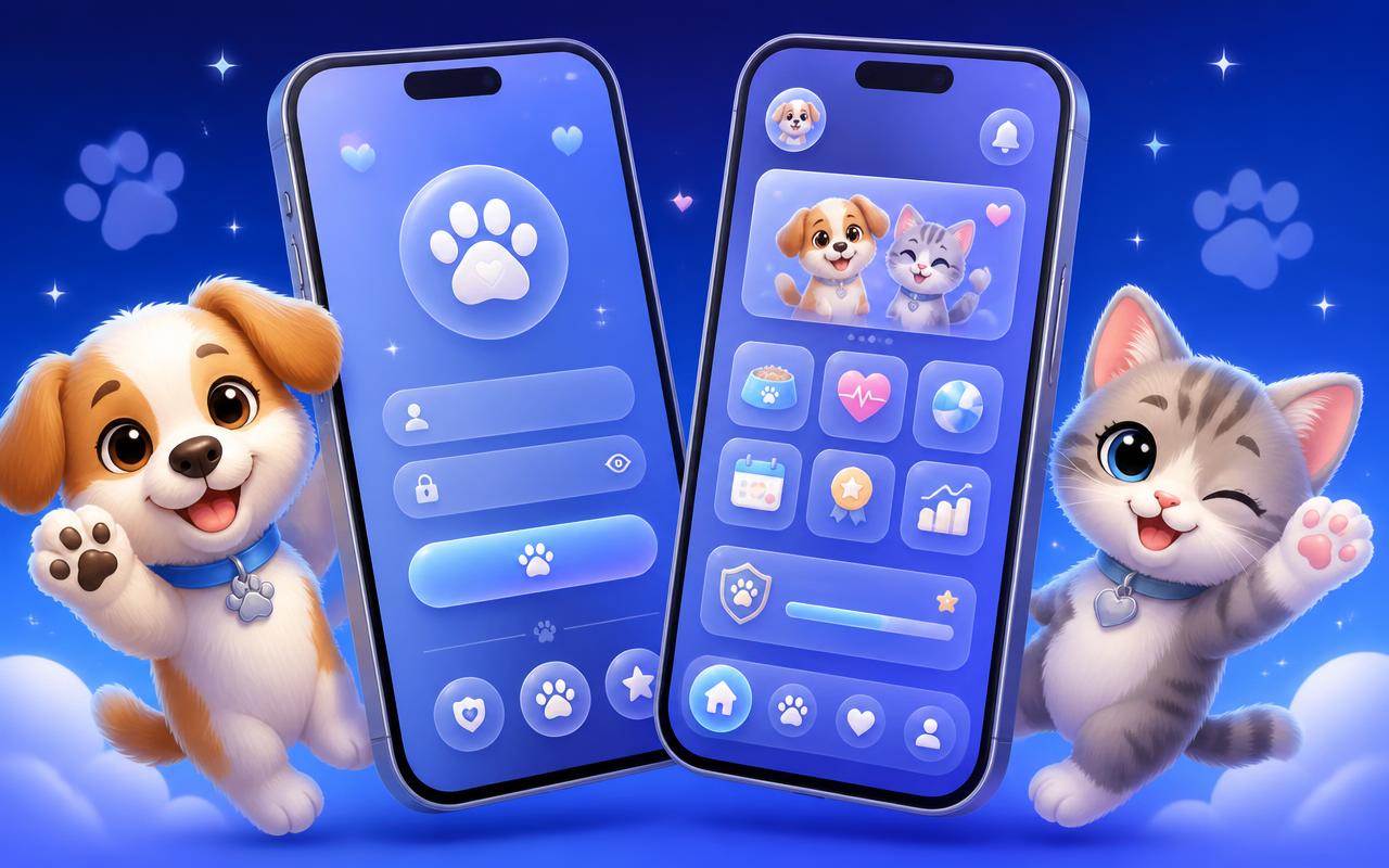 Paw Due sign-in screen and mobile home screen shown on two phones